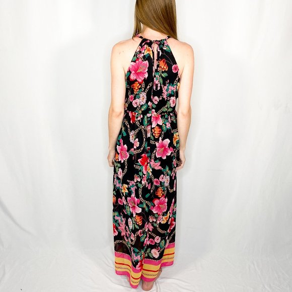 NICOLE MILLER STUDIO Black Floral Pink Maxi Dress - Picture 3 of 7